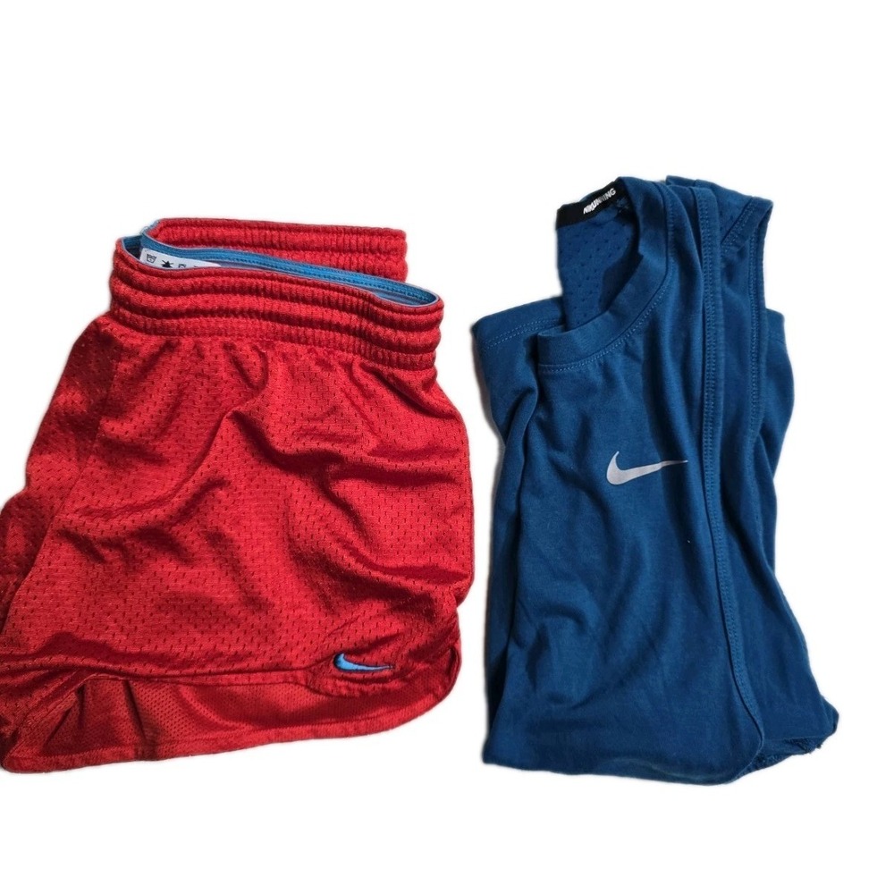 Nike Running Athletic Tank Shorts Small Red Blue Dri-Fit Lot Of 2